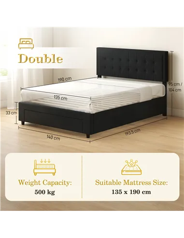 HOMCOM Double Ottoman Bed Frame, with Front Drawer - Black