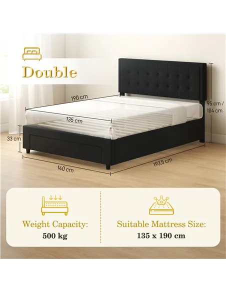 HOMCOM Double Ottoman Bed Frame, with Front Drawer - Black