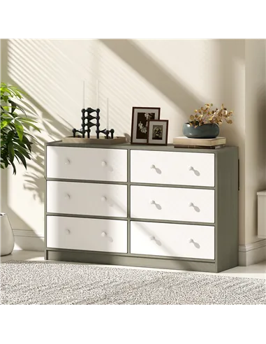 HOMCOM Chest of Drawers, Dresser with 6 Fabric Drawers - White and Grey
