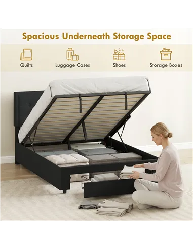 HOMCOM Double Ottoman Bed Frame, with Front Drawer - Black