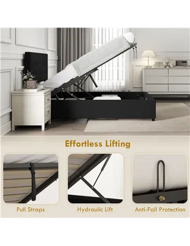 HOMCOM Double Ottoman Bed Frame, with Front Drawer - Black