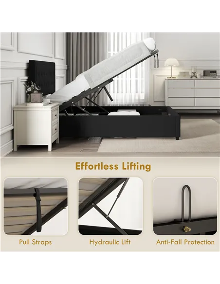 HOMCOM Double Ottoman Bed Frame, with Front Drawer - Black