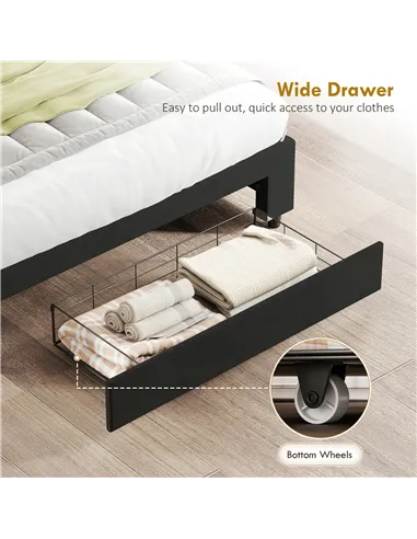 HOMCOM Double Ottoman Bed Frame, with Front Drawer - Black