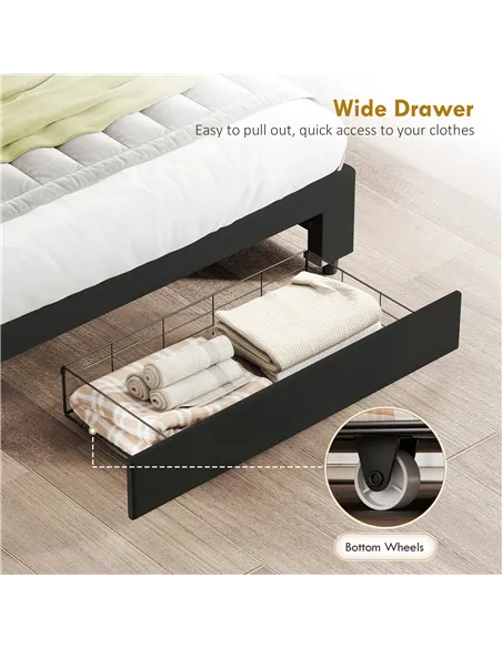 HOMCOM Double Ottoman Bed Frame, with Front Drawer - Black