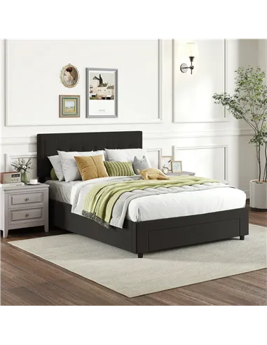 HOMCOM Double Ottoman Bed Frame, with Front Drawer - Black