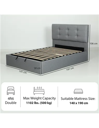 HOMCOM 4ft6 Double Ottoman Bed with Gas Lift Storage - Grey