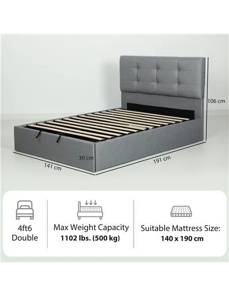 HOMCOM 4ft6 Double Ottoman Bed with Gas Lift Storage - Grey