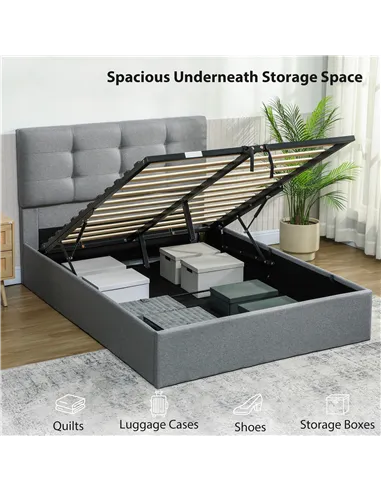 HOMCOM 4ft6 Double Ottoman Bed with Gas Lift Storage - Grey