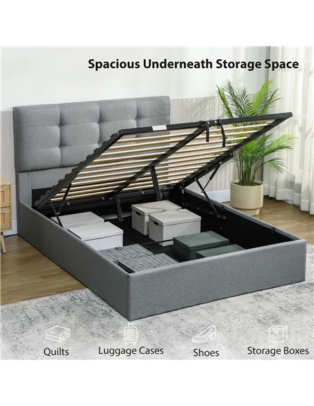 HOMCOM 4ft6 Double Ottoman Bed with Gas Lift Storage - Grey