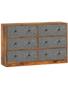 HOMCOM Chest of Drawers, Dresser with 6 Fabric Drawers - Grey and Rustic Brown