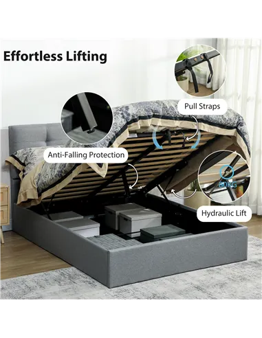 HOMCOM 4ft6 Double Ottoman Bed with Gas Lift Storage - Grey