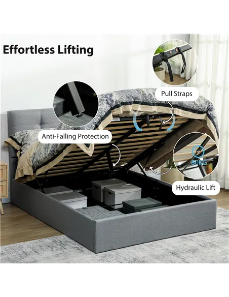 HOMCOM 4ft6 Double Ottoman Bed with Gas Lift Storage - Grey