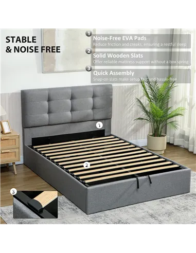 HOMCOM 4ft6 Double Ottoman Bed with Gas Lift Storage - Grey