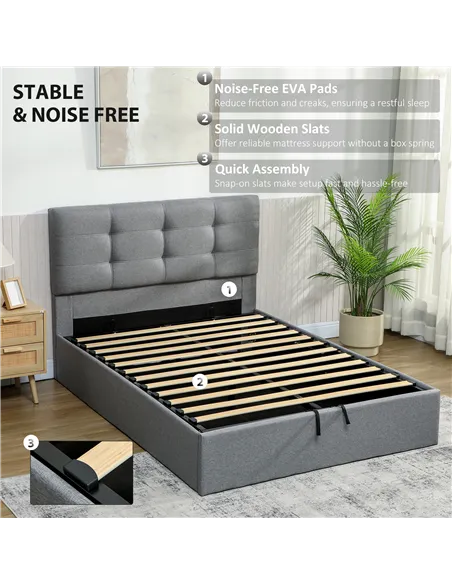 HOMCOM 4ft6 Double Ottoman Bed with Gas Lift Storage - Grey