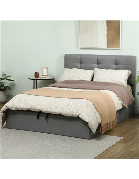 HOMCOM 4ft6 Double Ottoman Bed with Gas Lift Storage - Grey