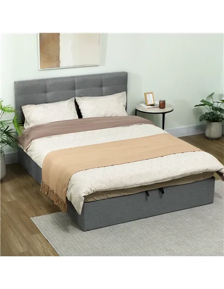HOMCOM 5ft King Ottoman Bed with Gas Lift Storage - Grey