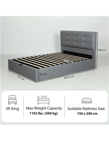 HOMCOM 5ft King Ottoman Bed with Gas Lift Storage - Grey