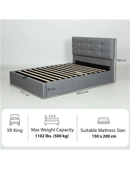 HOMCOM 5ft King Ottoman Bed with Gas Lift Storage - Grey