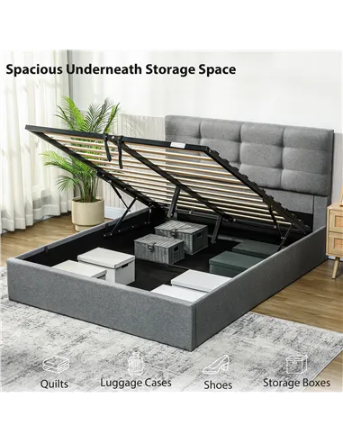 HOMCOM 5ft King Ottoman Bed with Gas Lift Storage - Grey