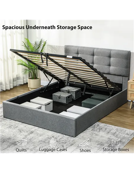 HOMCOM 5ft King Ottoman Bed with Gas Lift Storage - Grey