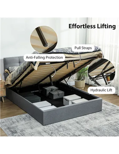 HOMCOM 5ft King Ottoman Bed with Gas Lift Storage - Grey