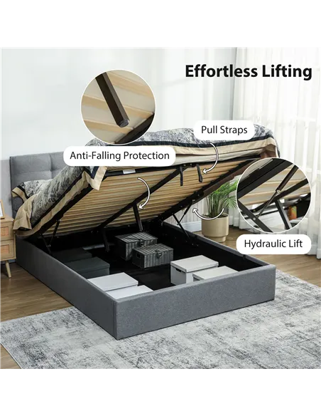 HOMCOM 5ft King Ottoman Bed with Gas Lift Storage - Grey