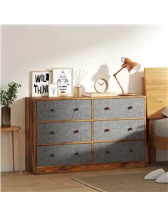 HOMCOM Chest of Drawers, Dresser with 6 Fabric Drawers - Grey and Rustic Brown 2