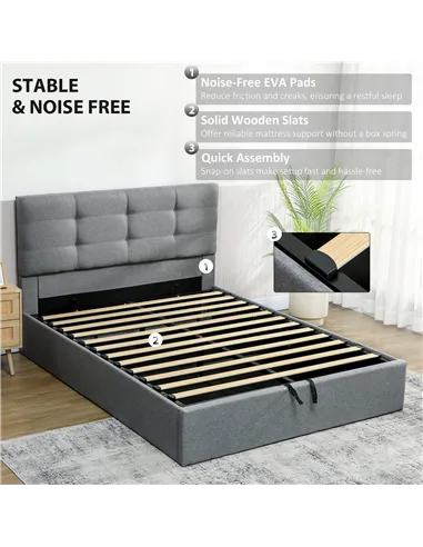 HOMCOM 5ft King Ottoman Bed with Gas Lift Storage - Grey