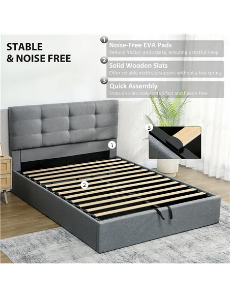 HOMCOM 5ft King Ottoman Bed with Gas Lift Storage - Grey