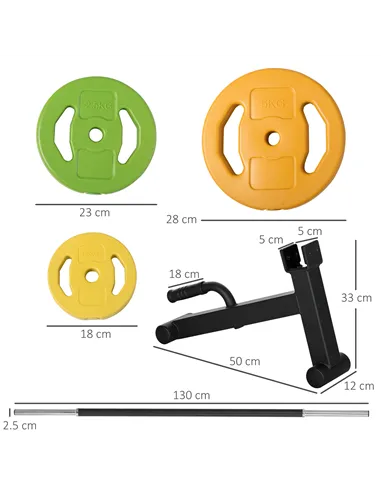 HOMCOM 20kg Adjustable Barbell Weights Set with Barbell Jack, Adjustable Weights Set with Non-slip Handle and Fixing Clip, for H