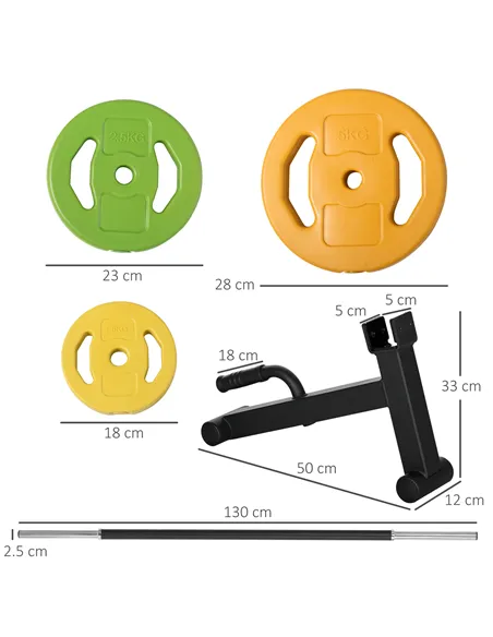 HOMCOM 20kg Adjustable Barbell Weights Set with Barbell Jack, Adjustable Weights Set with Non-slip Handle and Fixing Clip, for H