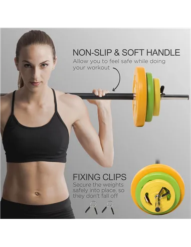 HOMCOM 20kg Adjustable Barbell Weights Set with Barbell Jack, Adjustable Weights Set with Non-slip Handle and Fixing Clip, for H