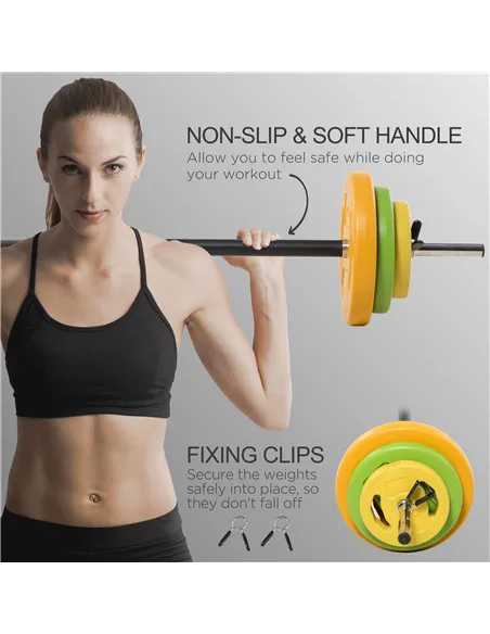 HOMCOM 20kg Adjustable Barbell Weights Set with Barbell Jack, Adjustable Weights Set with Non-slip Handle and Fixing Clip, for H