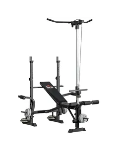 HOMCOM Adjustable Weight Bench with Pulley System, Incline Bench Press Set with Squat Rack, Leg Developer, Butterfly and Weight 