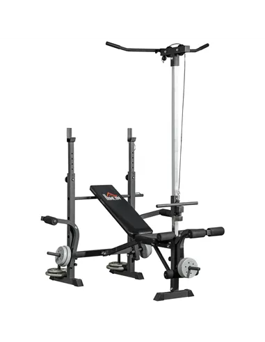 HOMCOM Adjustable Weight Bench with Pulley System, Incline Bench Press Set with Squat Rack, Leg Developer, Butterfly and Weight 