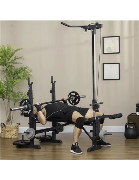 HOMCOM Adjustable Weight Bench with Pulley System, Incline Bench Press Set with Squat Rack, Leg Developer, Butterfly and Weight 