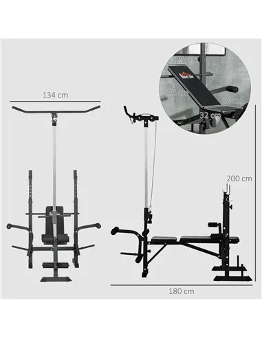 HOMCOM Adjustable Weight Bench with Pulley System, Incline Bench Press Set with Squat Rack, Leg Developer, Butterfly and Weight 