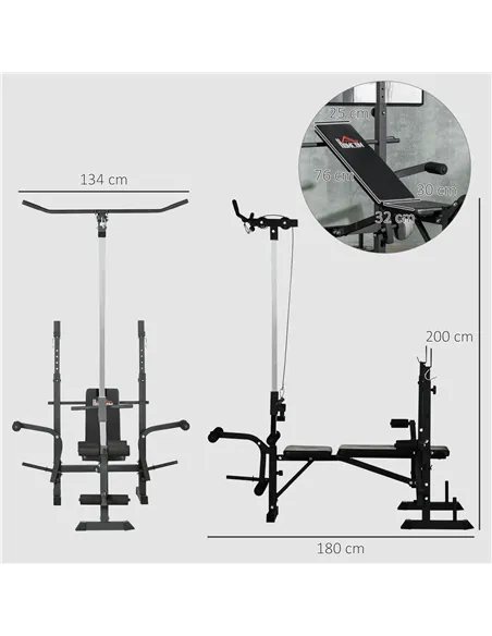 HOMCOM Adjustable Weight Bench with Pulley System, Incline Bench Press Set with Squat Rack, Leg Developer, Butterfly and Weight 