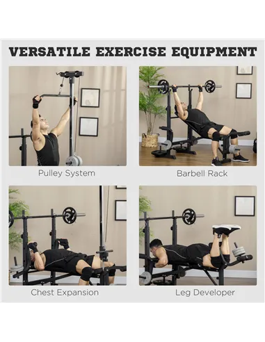HOMCOM Adjustable Weight Bench with Pulley System, Incline Bench Press Set with Squat Rack, Leg Developer, Butterfly and Weight 