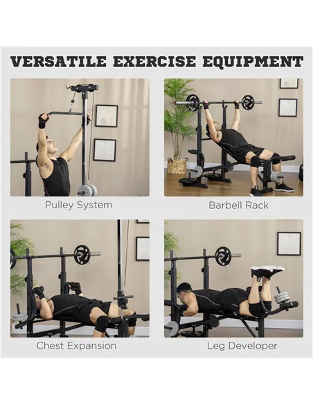 HOMCOM Adjustable Weight Bench with Pulley System, Incline Bench Press Set with Squat Rack, Leg Developer, Butterfly and Weight 