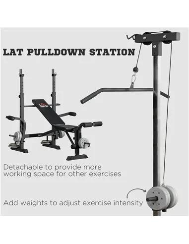 HOMCOM Adjustable Weight Bench with Pulley System, Incline Bench Press Set with Squat Rack, Leg Developer, Butterfly and Weight 