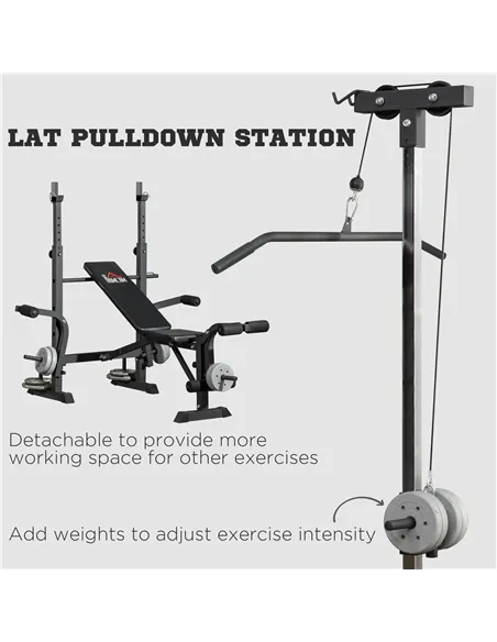 HOMCOM Adjustable Weight Bench with Pulley System, Incline Bench Press Set with Squat Rack, Leg Developer, Butterfly and Weight 
