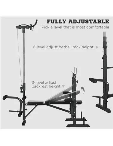HOMCOM Adjustable Weight Bench with Pulley System, Incline Bench Press Set with Squat Rack, Leg Developer, Butterfly and Weight 