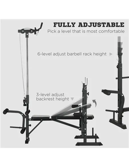 HOMCOM Adjustable Weight Bench with Pulley System, Incline Bench Press Set with Squat Rack, Leg Developer, Butterfly and Weight 