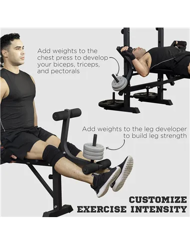 HOMCOM Adjustable Weight Bench with Pulley System, Incline Bench Press Set with Squat Rack, Leg Developer, Butterfly and Weight 