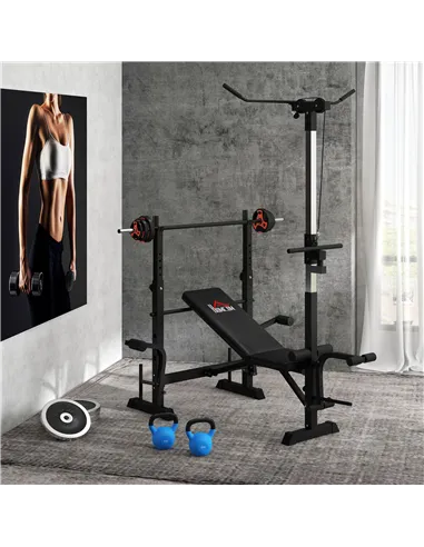 HOMCOM Adjustable Weight Bench with Pulley System, Incline Bench Press Set with Squat Rack, Leg Developer, Butterfly and Weight 