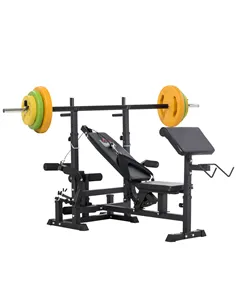 HOMCOM Weight Bench with Adjustable Barbell Rack, Leg Extension, Preacher Curl Pad and 20kg Barbell Set