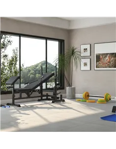 HOMCOM Weight Bench with Adjustable Barbell Rack, Leg Extension, Preacher Curl Pad and 20kg Barbell Set 2