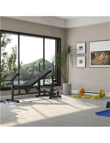 HOMCOM Weight Bench with Adjustable Barbell Rack, Leg Extension, Preacher Curl Pad and 20kg Barbell Set