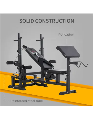 HOMCOM Weight Bench with Adjustable Barbell Rack, Leg Extension, Preacher Curl Pad and 20kg Barbell Set